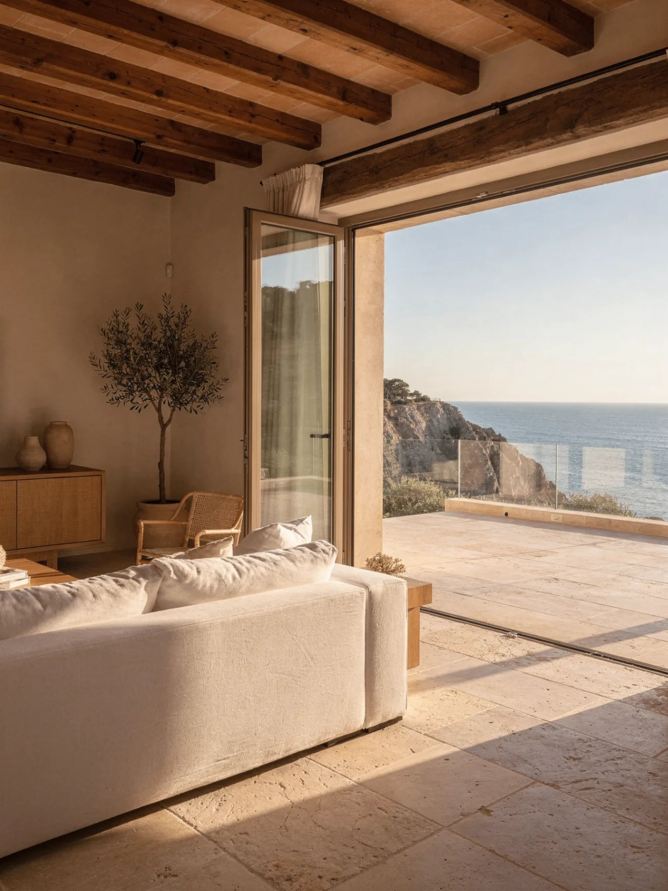 Interior d'una vila mediterrània neta amb vistes al mar — servei de neteja AraNeta Costa Brava
